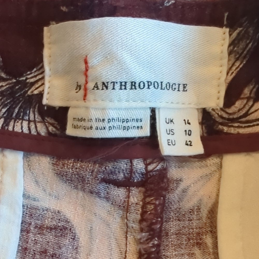Anthropologie Burgundy Floral Wide Leg Pants - NWT - Picture 5 of 10